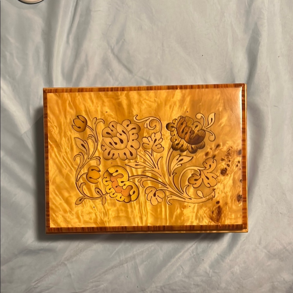 Vintage Wooden Floral Jewelry Box